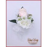 25 SZÁLAS RÓZSASZÍN-BARACKOS-FEHÉR-RÓZSÁS ÖRÖK-CSOKOR + kitűző 