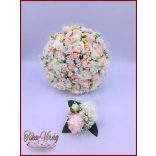 25 SZÁLAS RÓZSASZÍN-BARACKOS-FEHÉR-RÓZSÁS ÖRÖK-CSOKOR + kitűző 