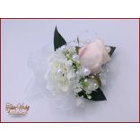 Kitűző, bokréta rózsaszín-barackos-fehér-rózsás 