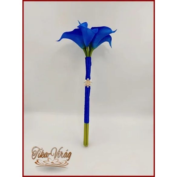 6 virágos Király-kék kálás örök-csokor, dobó-, koszorús-, szülőköszöntő-csokor 