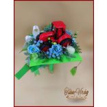 Ovis ballagási örök csokor fiúknak – piros traktoros egyedi ajándék