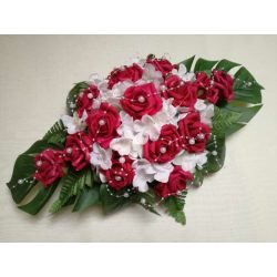 Bordó rózsás-fehér hortenziás örök-asztaldísz 