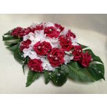 Bordó rózsás-fehér hortenziás örök-asztaldísz 