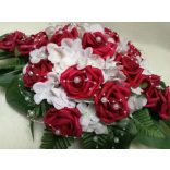 Bordó rózsás-fehér hortenziás örök-asztaldísz 