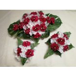 Bordó rózsás-fehér hortenziás örök-asztaldísz 