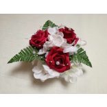 Bordó rózsás-fehér hortenziás örök-asztaldísz 