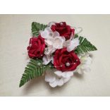 Bordó rózsás-fehér hortenziás örök-asztaldísz 