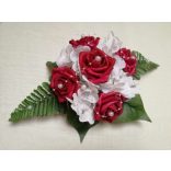 Bordó rózsás-fehér hortenziás örök-asztaldísz 