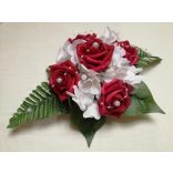 Bordó rózsás-fehér hortenziás örök-asztaldísz 