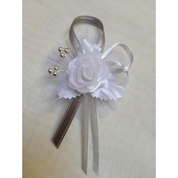 1" bokréta, kitűző fehér-ezüst 