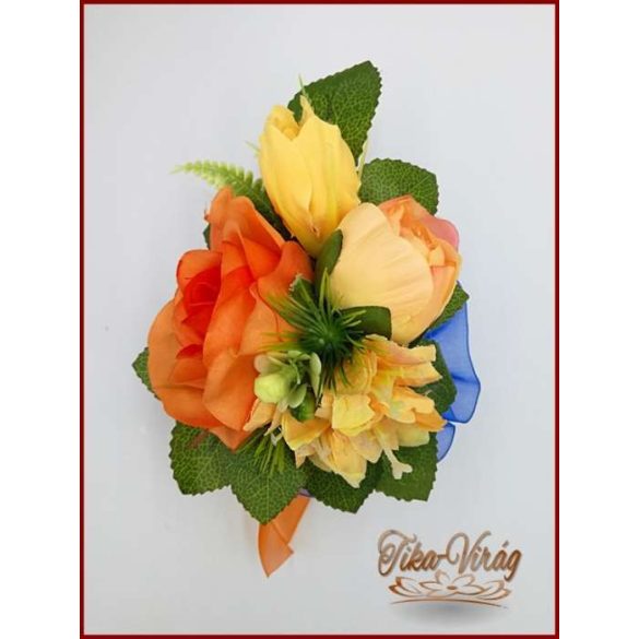 Kitűző, bokréta narancs rózsás 