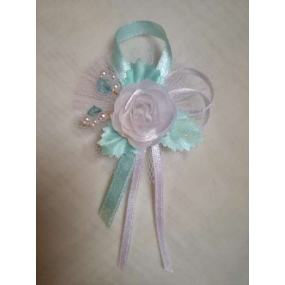 1" bokréta, kitűző fehér-türkiz 