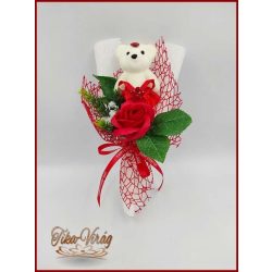 Piros szappan rózsa-piros macival 