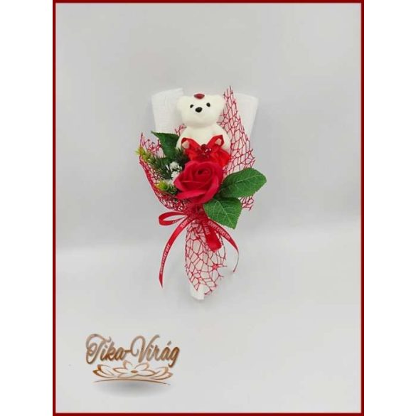 Piros szappan rózsa-piros macival 