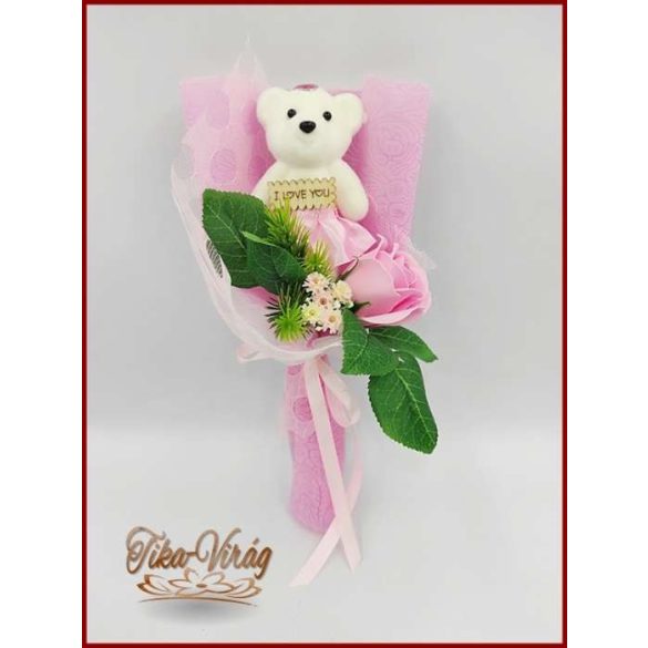 Rózsaszín szappan rózsa-rózsaszín macival 