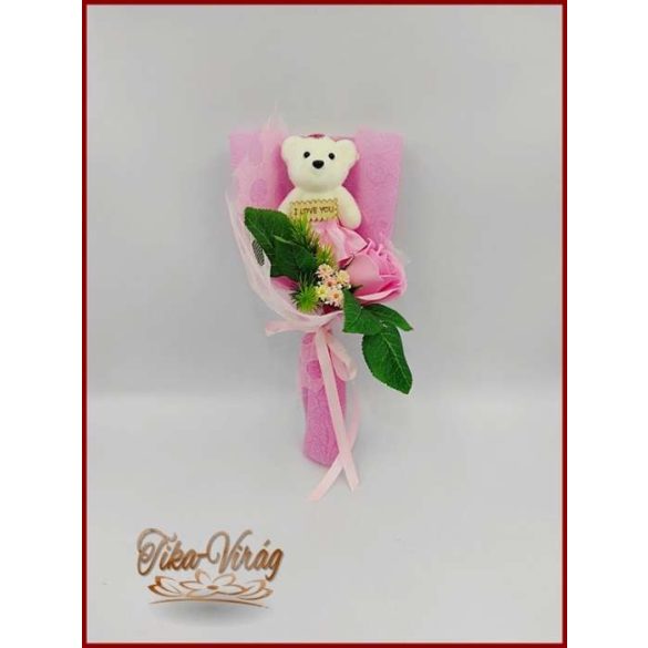 Rózsaszín szappan rózsa-rózsaszín macival 