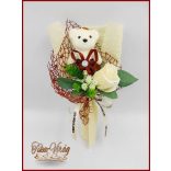 Ekrü szappan rózsa-barna macival 