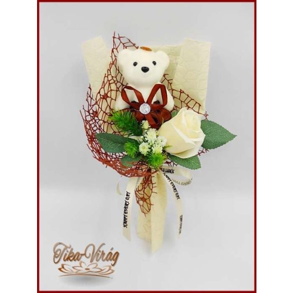 Ekrü szappan rózsa-barna macival 