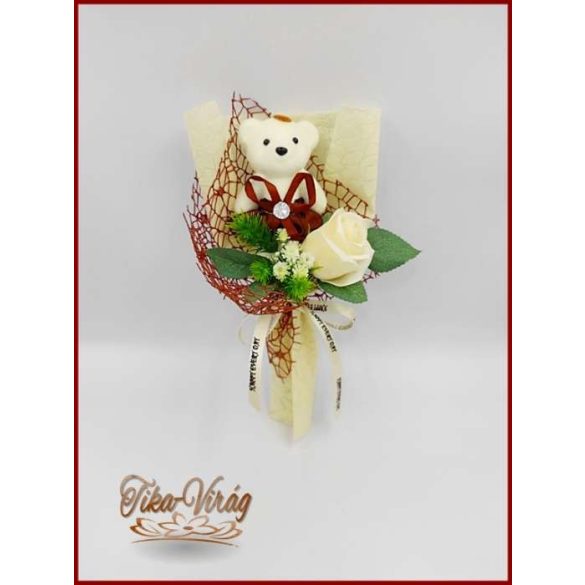 Ekrü szappan rózsa-barna macival 