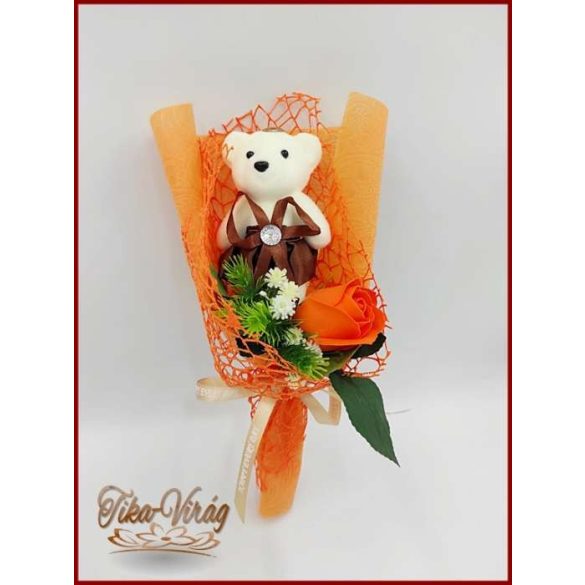 Narancs szappan rózsa-barna macival 