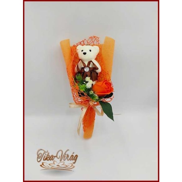 Narancs szappan rózsa-barna macival 