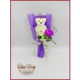 Lila szappan rózsa- ekrü macival 