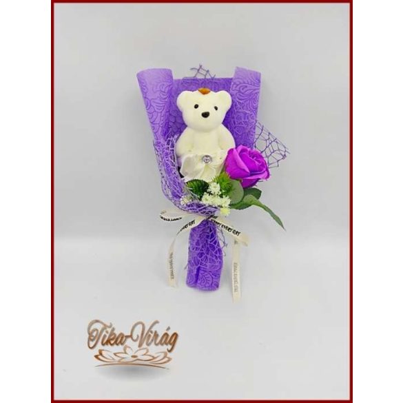 Lila szappan rózsa- ekrü macival 