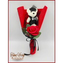 Piros szappan rózsa-fekete macival 