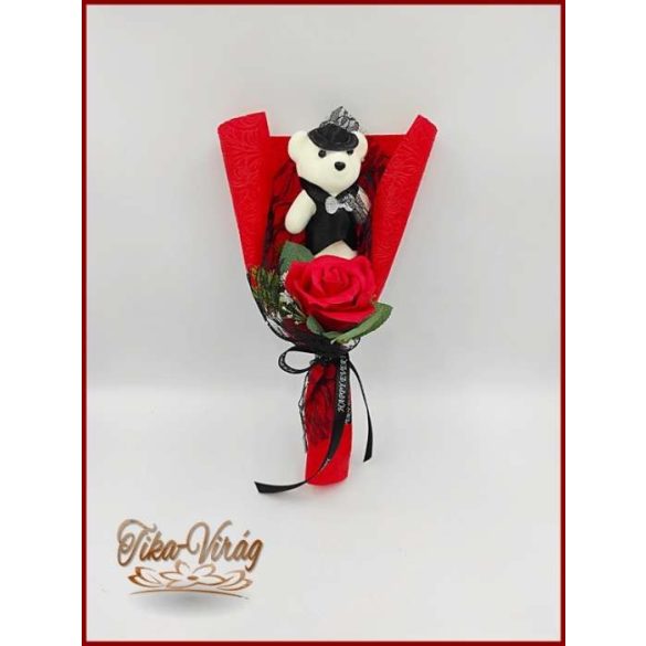 Piros szappan rózsa-fekete macival 