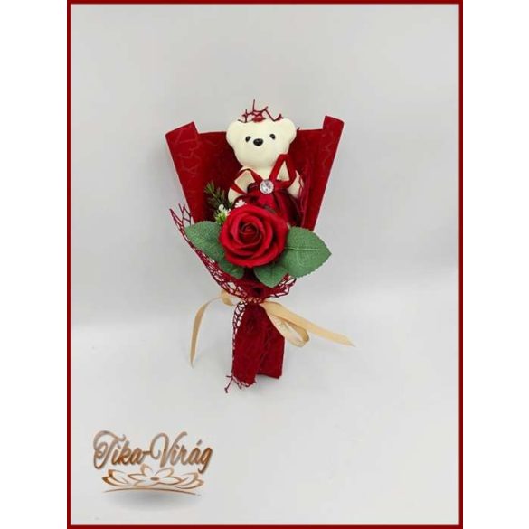 Bordó szappan rózsa-bordó macival 