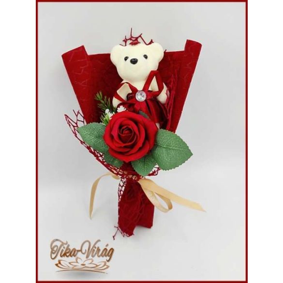 Bordó szappan rózsa-bordó macival 