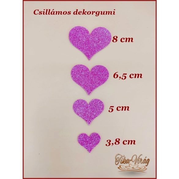 Csillámos dekorgumi szívforma 10db/csomag