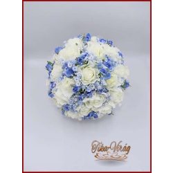   25 szálas fehér rózsa - kék rózsa díszítésű örökcsokor 