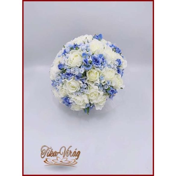 25 szálas fehér rózsa - kék rózsa díszítésű örökcsokor 