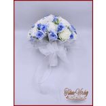 25 szálas fehér rózsa - kék rózsa díszítésű örökcsokor 