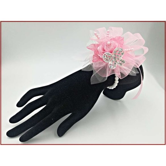 Rózsaszín-kálás csuklódísz lepkével 