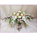 Lila-Fehér Orchideás-Rózsás zöld Hortenziás Örök-asztaldísz 