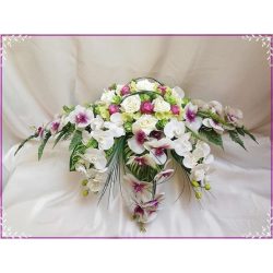   Lila-Fehér Orchideás-Rózsás zöld Hortenziás Örök-asztaldísz 