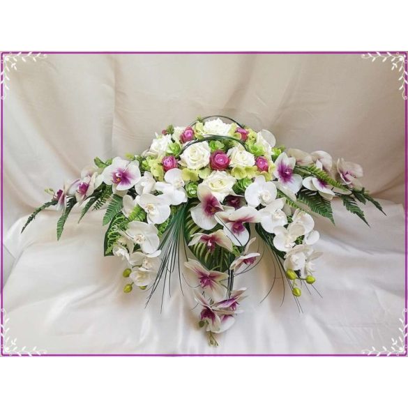 Lila-Fehér Orchideás-Rózsás zöld Hortenziás Örök-asztaldísz 