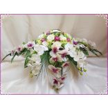 Lila-Fehér Orchideás-Rózsás zöld Hortenziás Örök-asztaldísz 