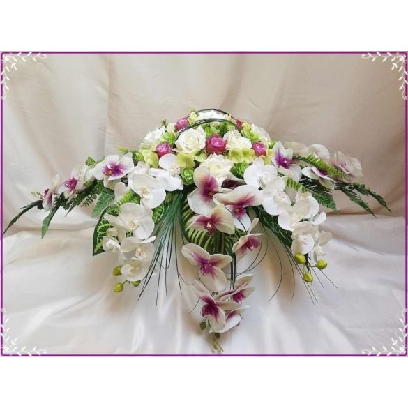 Lila-Fehér Orchideás-Rózsás zöld Hortenziás Örök-asztaldísz 