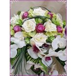 Lila-Fehér Orchideás-Rózsás zöld Hortenziás Örök-asztaldísz 