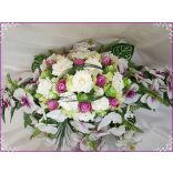 Lila-Fehér Orchideás-Rózsás zöld Hortenziás Örök-asztaldísz 