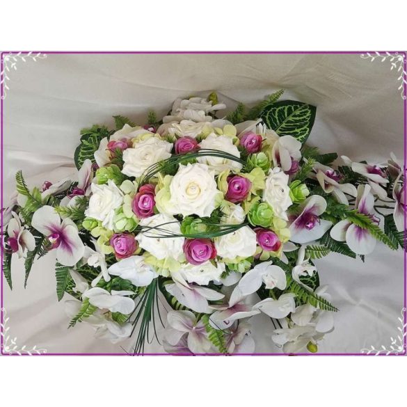 Lila-Fehér Orchideás-Rózsás zöld Hortenziás Örök-asztaldísz 