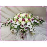 Lila-Fehér Orchideás-Rózsás zöld Hortenziás Örök-asztaldísz 