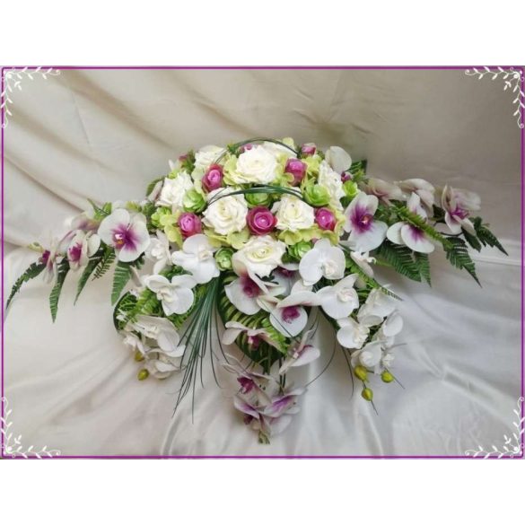 Lila-Fehér Orchideás-Rózsás zöld Hortenziás Örök-asztaldísz 