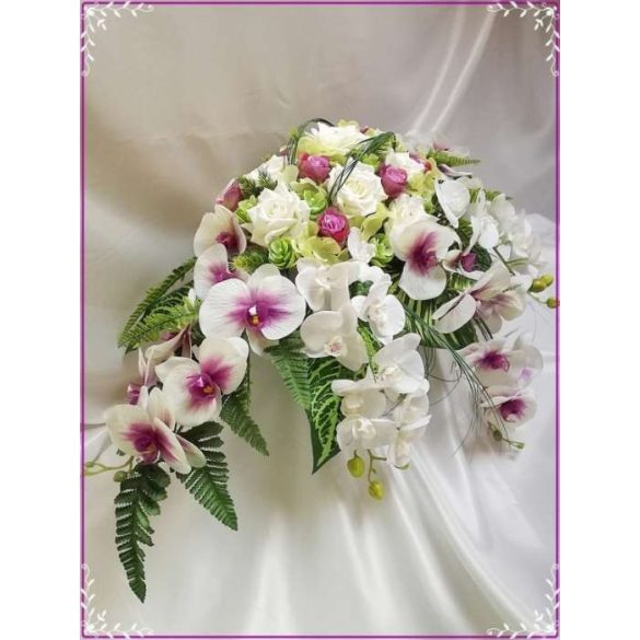 Lila-Fehér Orchideás-Rózsás zöld Hortenziás Örök-asztaldísz 
