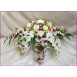 Lila-Fehér Orchideás-Rózsás zöld Hortenziás Örök-asztaldísz 