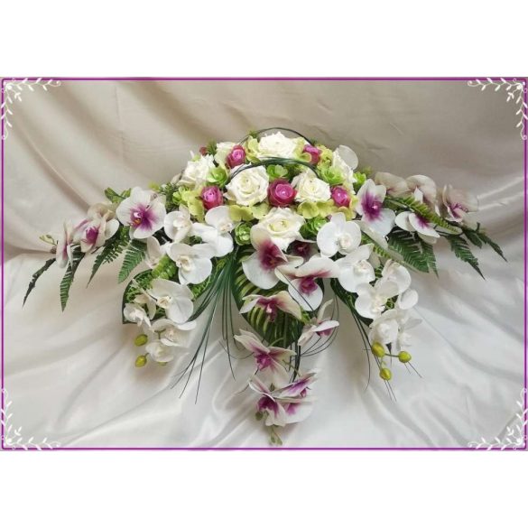 Lila-Fehér Orchideás-Rózsás zöld Hortenziás Örök-asztaldísz 