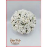 25 szálas fehér rózsás-ezüst díszítésű örök-csokor 